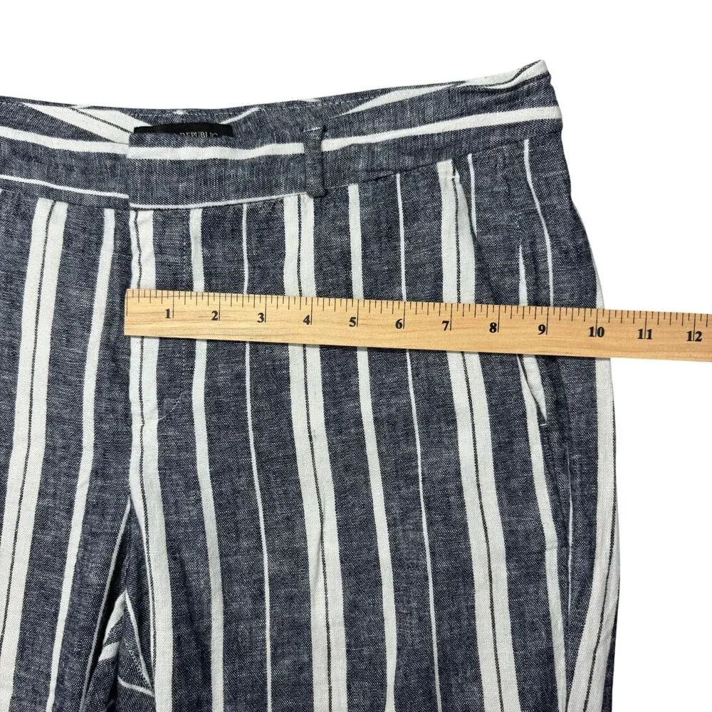 Banana Republic Pants Women's 10 Blue White Avery Linen Striped Business Preppy